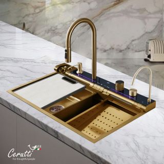 Многофункциональная кухонная мойка Ceruttispa ГЛОРИЯ (GLORIA) Pro nano gold CT11109 золото