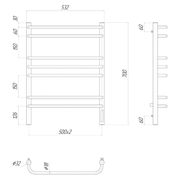 Полотенцесушитель электрический Lemark Luna 50x70см хром П7 LM41707Z