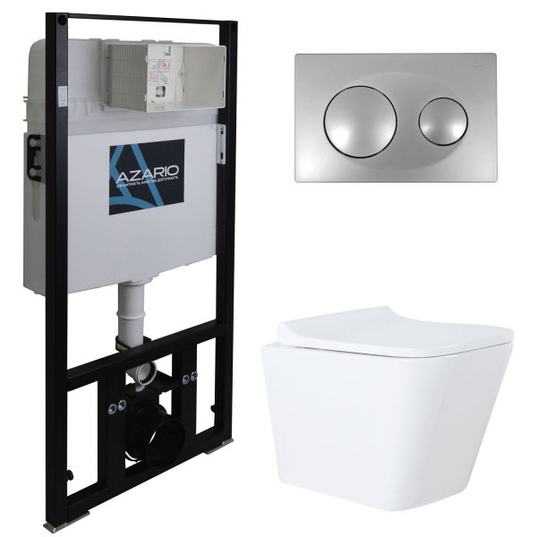 Сет AZARIO Teramo инсталляция + унитаз (квадратный) с быстросъемным сидением микролифт + клавиша смыва хром глянцевый Сет AZARIO Teramo инсталляция + унитаз (квадратный) с быстросъемным сидением микролифт + клавиша смыва хром глянцевый