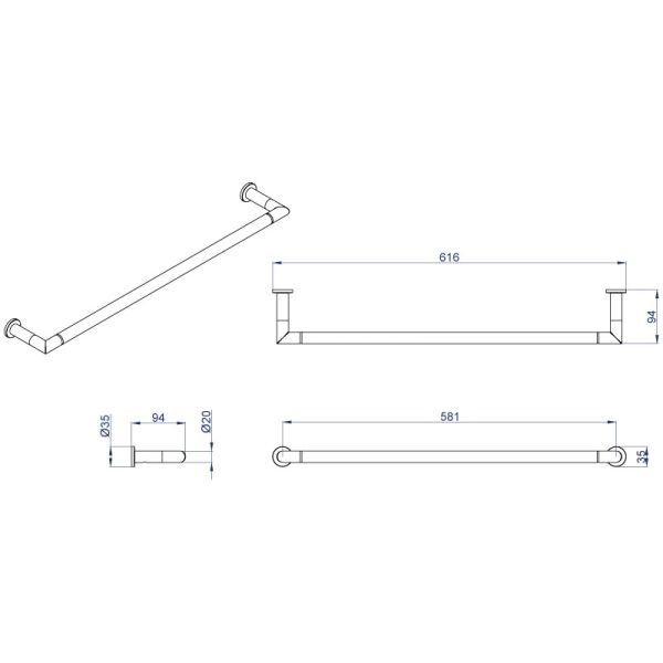 Полотенцедержатель AZARIO FORNY AZ-88301 трубчатый одинарный 60 см Полотенцедержатель AZARIO FORNY AZ-88301 трубчатый одинарный 60 см