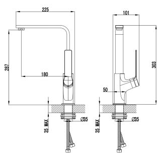 Смеситель для кухонной мойки Azario VISE AZ-VQQ568330PA керамический картридж Смеситель для кухонной мойки Azario VISE AZ-VQQ568330PA керамический картридж