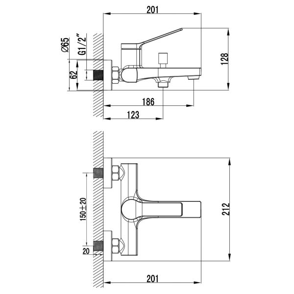 Смеситель для ванны и душа Azario VISE AZ-VSA238330C
