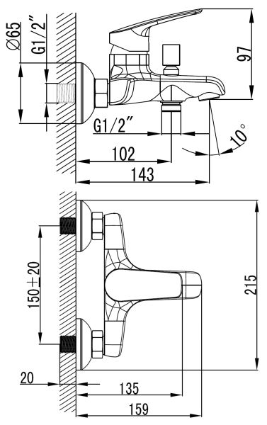 Смеситель для ванны AZARIO TAVIRA AZ-WKE238040C с ручным душем