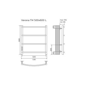 Полотенцесушитель электрический AZARIO VERONA AZ04756W 500/600 4 секции, диммер слева, белый