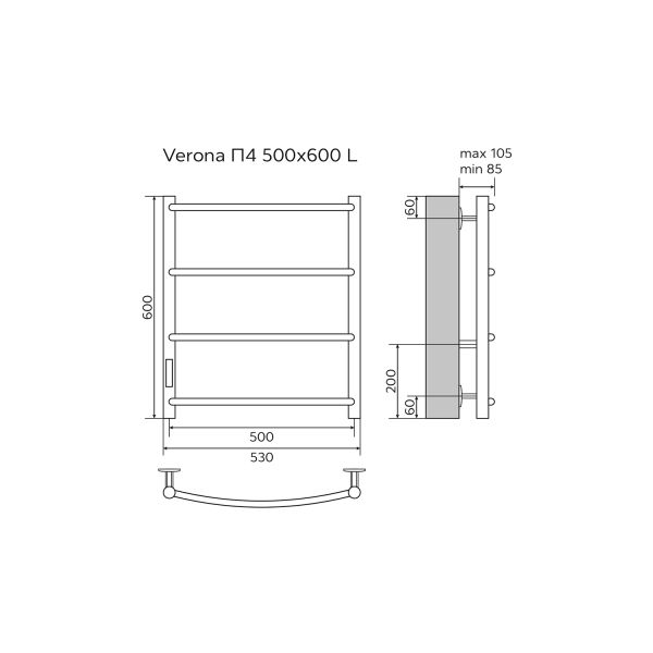 Полотенцесушитель электрический AZARIO VERONA AZ04756W 500/600 4 секции, диммер слева, белый