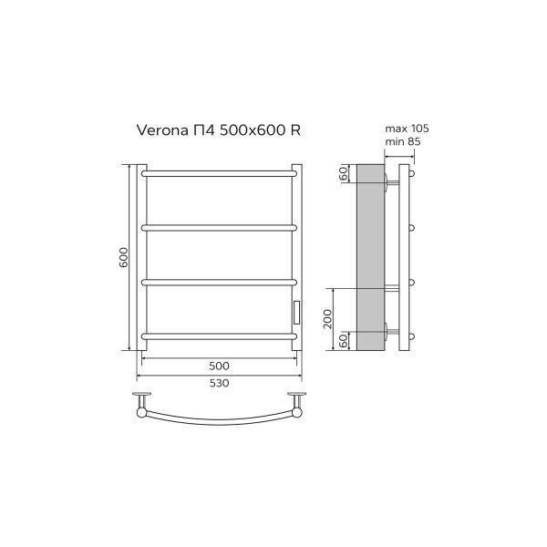 Полотенцесушитель электрический AZARIO VERONA AZ04856 500/600 4 секции, тен слева, хром Полотенцесушитель электрический AZARIO VERONA AZ04856 500/600 4 секции, тен слева, хром