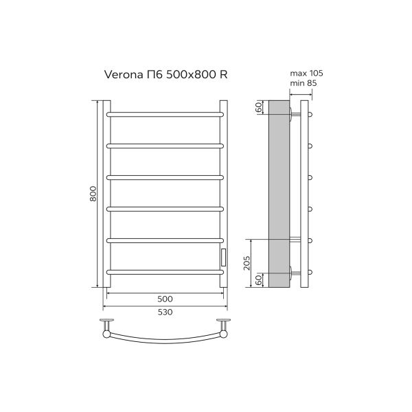 Полотенцесушитель электрический AZARIO VERONA AZ04858W 500/800 6 секций, диммер справа, белый