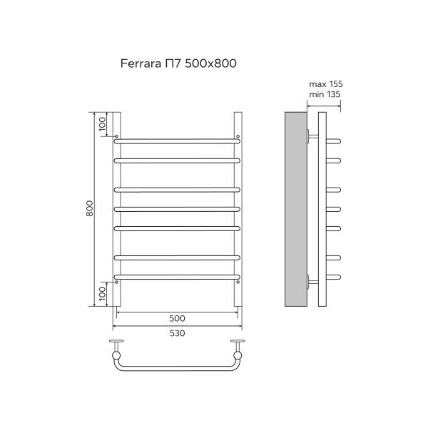 Полотенцесушитель водяной AZARIO FERRARA AZ09158 500/800 7 секций, нижнее/диагональное подключение, 1/2, хром Полотенцесушитель водяной AZARIO FERRARA AZ09158 500/800 7 секций, нижнее/диагональное подключение, 1/2, хром