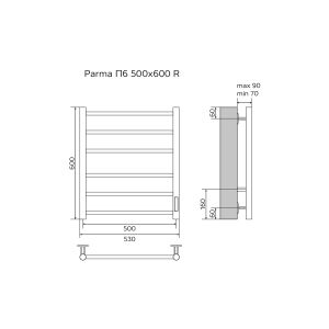 Полотенцесушитель электрический AZARIO PARMA AZ10856W 500/600 6 секций, диммер справа, белый