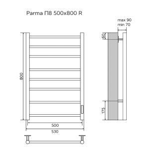 Полотенцесушитель электрический AZARIO PARMA 500/800 8 секций, диммер справа, белый AZ10858W