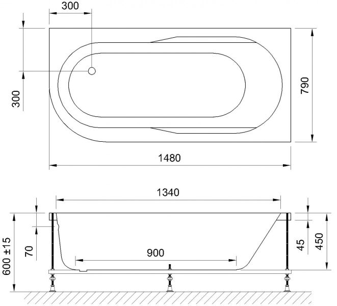 Гидромассажная ванна Royal Bath Azur Standart 150x80см правая белый RB614201ST-R