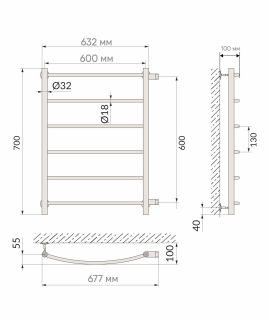 Полотенцесушитель водяной Indigo Arc LASW70-60-б/п-60 70x60 см хром
