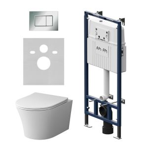 Комплект унитаза с инсталляцией AM.PM  MasterFit IS100251.DX35C1700 с клавишей S хром с сиденьем микролифт
