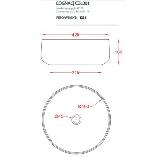 Раковина ArtCeram Cognac COL001 05 00 белая 42 см