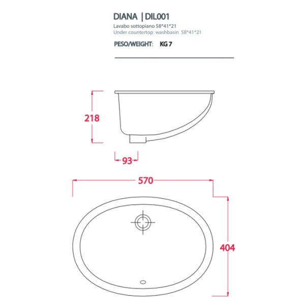 Раковина ArtCeram WASHBASINS DIANA DIL001 01 00 белая 57 см