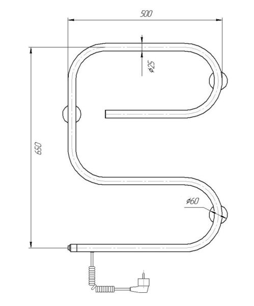 Полотенцесушитель электрический Domoterm DMT 105-25 50x65 EK L хром