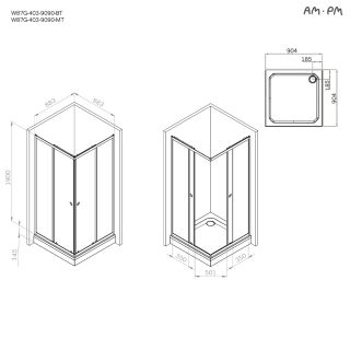 Душевой уголок AM.PM Sunny W87G-403-9090-BT профиль черный матовый 90x90 см Душевой уголок AM.PM Sunny W87G-403-9090-BT профиль черный матовый 90x90 см