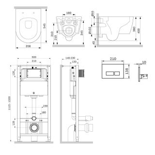 Инсталляция Am.Pm IS47038.8F1901 с подвесным унитазом Aquaspin и чёрной клавишей смыва
