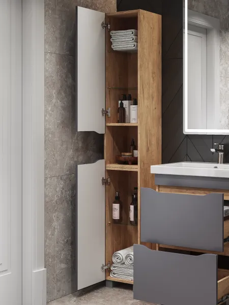 Шкаф-пенал напольный Vigo Wave 348 поставляется в разобранном виде дуб золотой