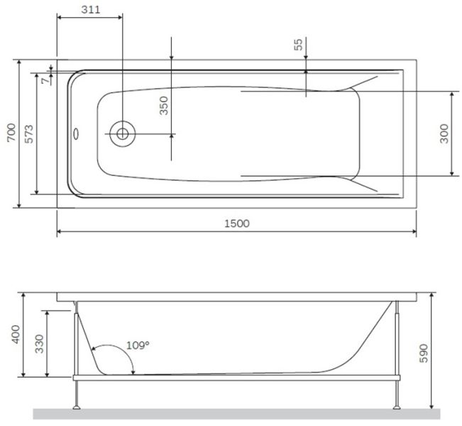 Акриловая ванна Am.Pm Gem W90A-150-070B-A 150x70см чёрный матовый