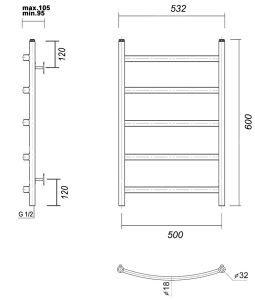 Полотенцесушитель водяной Domoterm Калипсо П5 500x600 хром