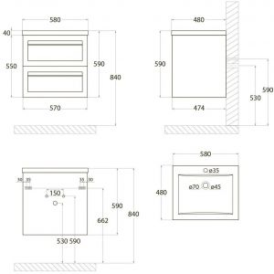Подвесная тумба под раковину Art&Max Platino 58см светло-зелёный матовый AM-Platino-580-2C-SO-MM