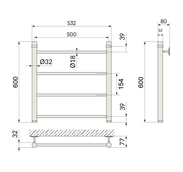 Полотенцесушитель водяной Indigo LineL LLW60-50BR 60x50 см чёрный муар