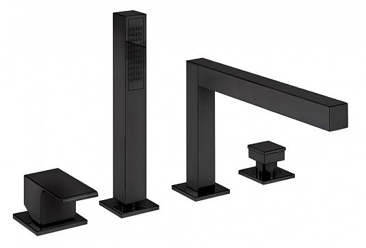 Смеситель на борт ванны с выдвижным душем и переключателем, чёрный матовый Cezares PORTA-BVDM4-NOP