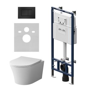 Комплект унитаза с инсталляцией AM.PM  MasterFit IS100238.DX35C1700 с клавишей S черн мат с сиденьем микролифт