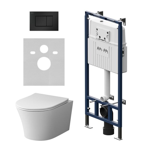 Комплект унитаза с инсталляцией AM.PM  MasterFit IS100238.DX35C1700 с клавишей S черн мат с сиденьем микролифт
