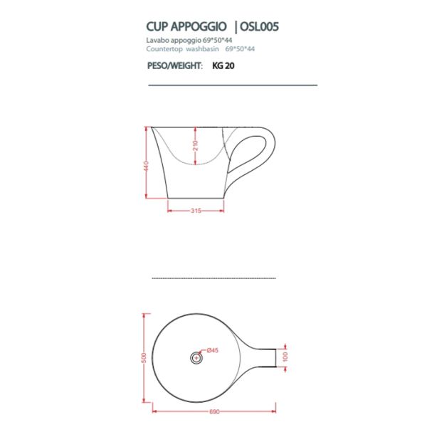 Раковина ArtCeram CUP OSL005 01 50 bi/nero 64.5 см