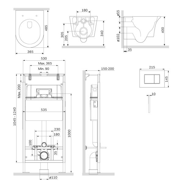 Комплект унитаза с инсталляцией AM.PM  MasterFit IS100238.DX35C1700 с клавишей S черн мат с сиденьем микролифт