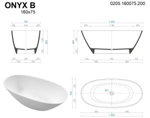 Ванна из искусственного камня Whitecross Onyx B 0205.160075.200 160x75см белый матовый