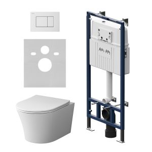Комплект унитаза с инсталляцией AM.PM  MasterFit IS100201.DX35C1700 с клавишей S глянц белый с сиденьем микролифт