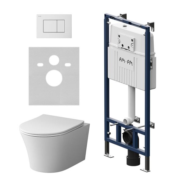 Комплект унитаза с инсталляцией AM.PM  MasterFit IS100201.DX35C1700 с клавишей S глянц белый с сиденьем микролифт