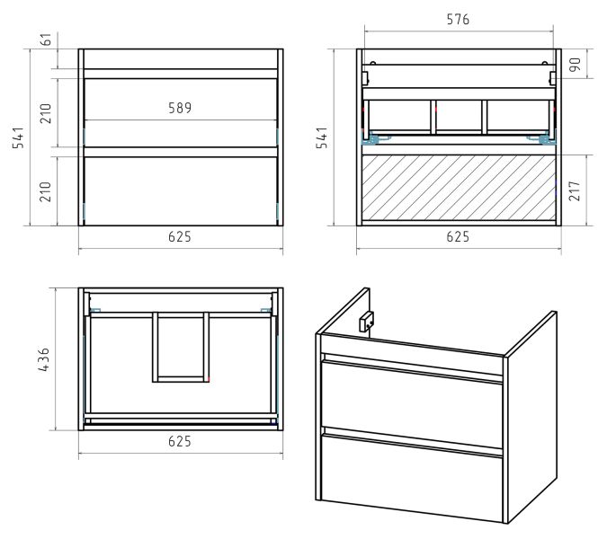 Подвесная тумба под раковину Brevita Balaton BAL-06065-03-012Я 65см белый/бежевый