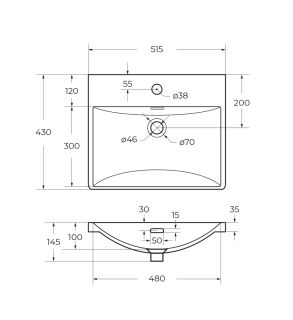 Раковина керамическая BelBagno BB-8076-3-50, 510x430x145 белый