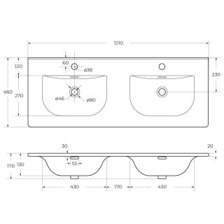 Раковина керамическая BelBagno с двумя чашами BB-8099-120-2, 1210x460x170 белый