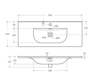 Раковина керамическая BelBagno BB-8099-3-100, 1010x400x170 белый