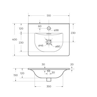 Раковина керамическая BelBagno BB-8099-3-50, 510x400x150 белый