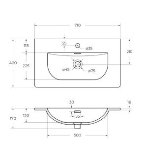 Раковина керамическая BelBagno BB-8099-3-70, 710x400x170 белый