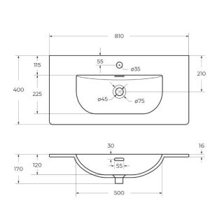 Раковина керамическая BelBagno BB-8099-3-80, 810x400x170 белый
