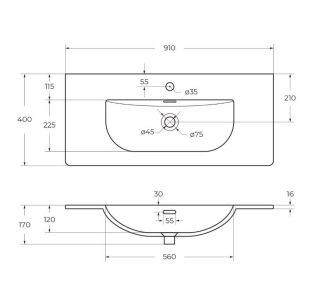 Раковина керамическая BelBagno BB-8099-3-90, 910x400x170 белый
