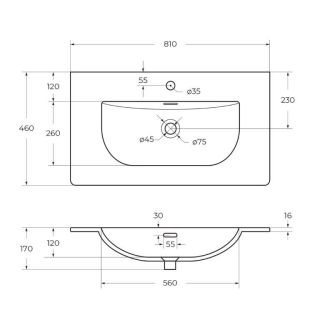 Раковина керамическая BelBagno BB-8099-80, 810x460x170 белый
