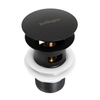 Донный клапан BelBagno с системой "Клик-клак" с переливом, черный матовый