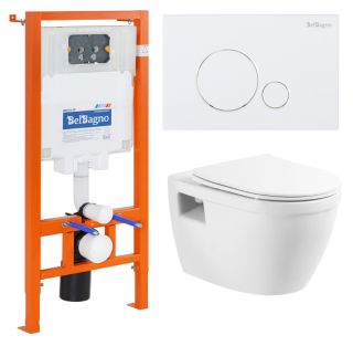 Унитаз подвесной с сиденьем BelBagno LOTO BB070CHR/SC + Система инсталляции для унитазов BelBagno BB002-80  с кнопкой смыва BB014-SR-BI