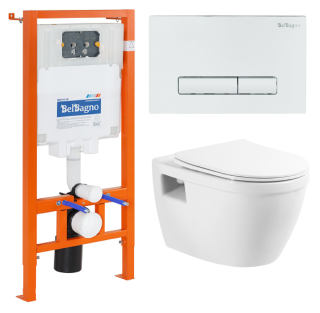 Унитаз подвесной с сиденьем BelBagno LOTO BB070CHR/SC + Система инсталляции для унитазов BelBagno BB002-80  с кнопкой смыва BB018-GV-BI