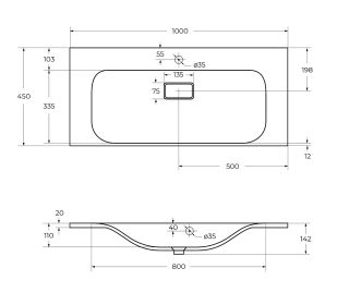 Раковина BelBagno из литьевого мрамора, 1000x450x142, BB1000/450-LV-MR-FT белый