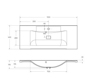 Раковина BelBagno из литьевого мрамора, левосторонняя, 100x450x150, BB1100/450-LV-MR-PR белый