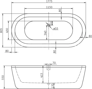 Акриловая ванна BelBagno BB12-1775 180x80 см, отдельностоящая, белая, овальная Акриловая ванна BelBagno BB12-1775 180x80 см, отдельностоящая, белая, овальная